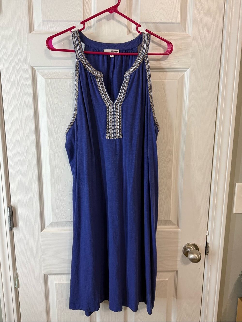 Sonoma Blue Sleeveless Tank Top with Embroidered Trim